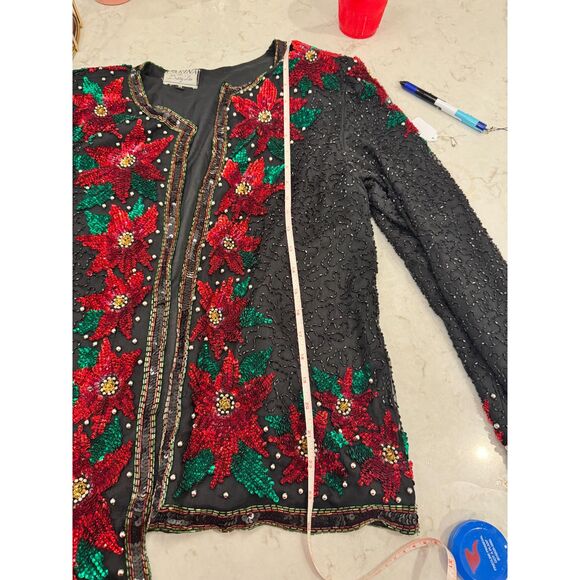 VTG Carina Black Beaded Sequin Blazer Floral Statement Holiday Jacket Size M - Picture 7 of 7